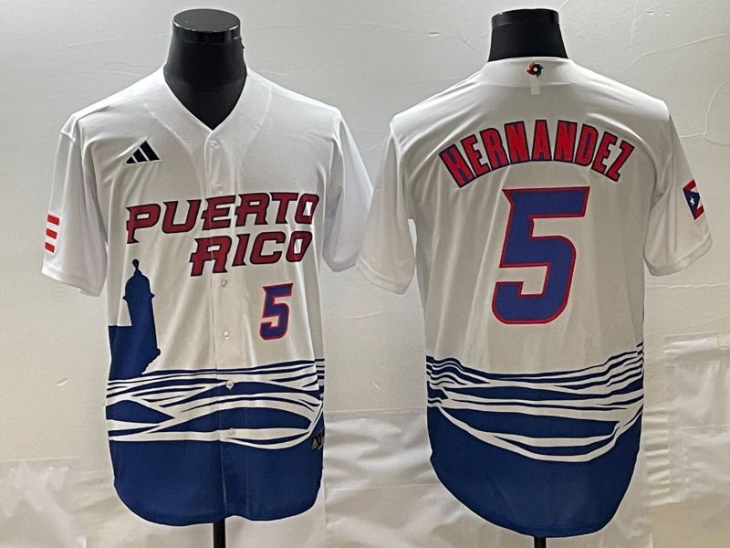 Men 2023 World Cub Puerto Rico #5 Hernandez White Nike MLB Jersey